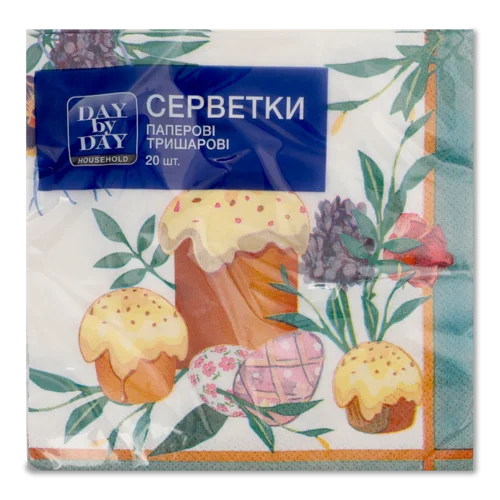 Паперові Серветки 3-Шарові з Тисненням 33х33см №1366322 Великодні Day by Day, 20шт