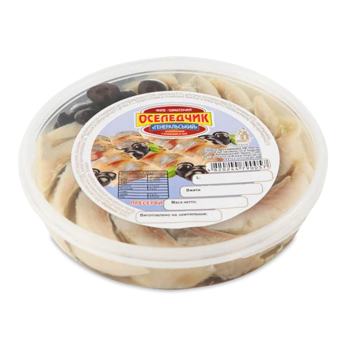 Філе-Шматочки Оселедця Атлантичного З Оливками В Олії, в/ґ, з/б 180г