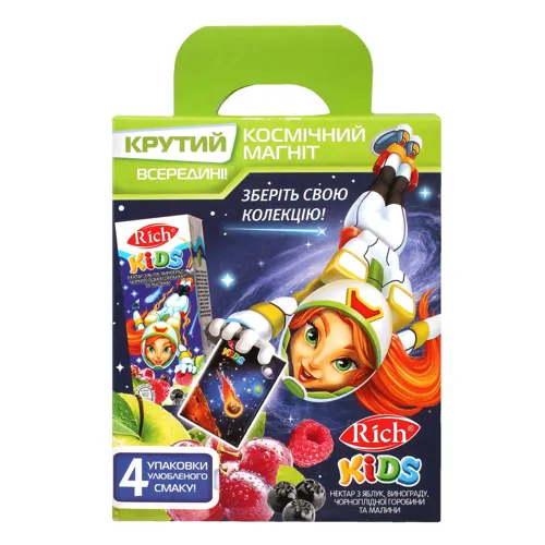 Набір нектарів асорті Rich Kids мультипак 4х0.2л + магніт