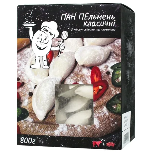 Пельмені Пан Пе класічні з м'ясом свинини та яловичини 800г