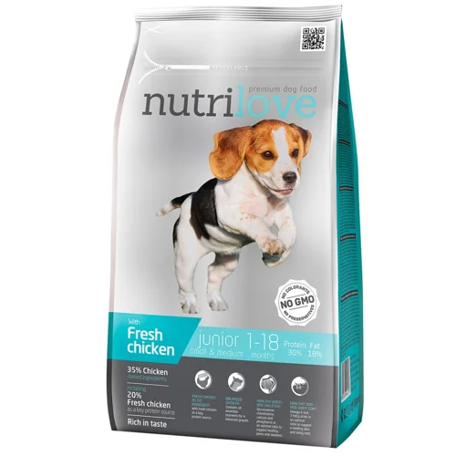 Корм сухий Nutrilove з куркою та рисом для цуценят малих та середніх порід 1,6кг