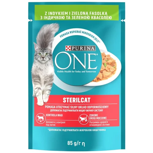 Корм вологий Purina One Sterilcat з індичкою та зеленою квасолею для котів 85г