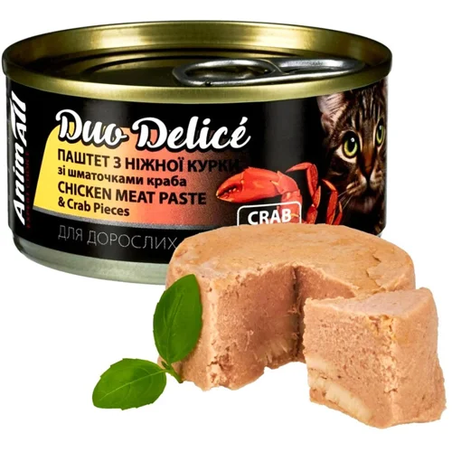 Корм вологий AnimAll Duo Delice з куркою та шматочками краба для котів 80г