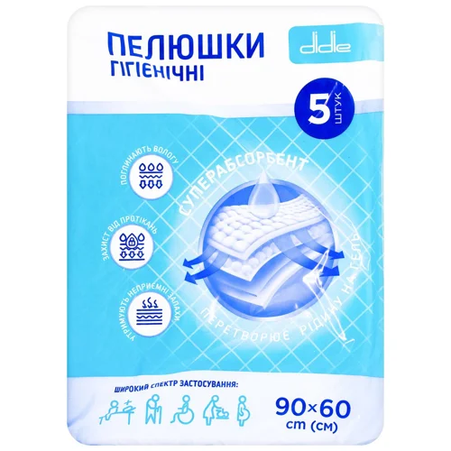 Пелюшки Didie Суперабсорбент гігієнічні 5шт 90х60см