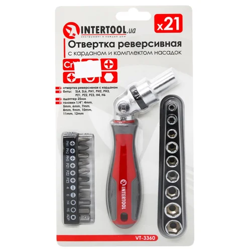 Комплект викруток Intertool реверсивна 21шт