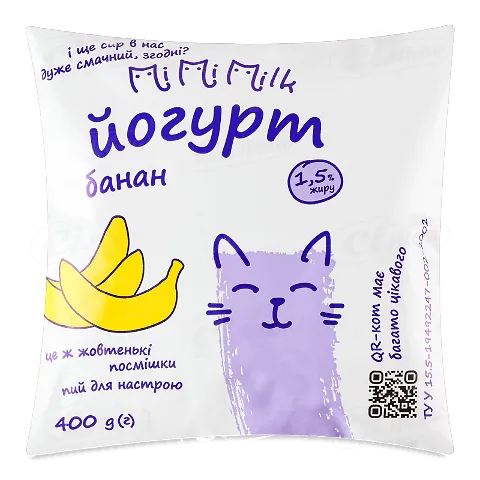 Йогурт МіMіMilk банан 1,5%, 400г