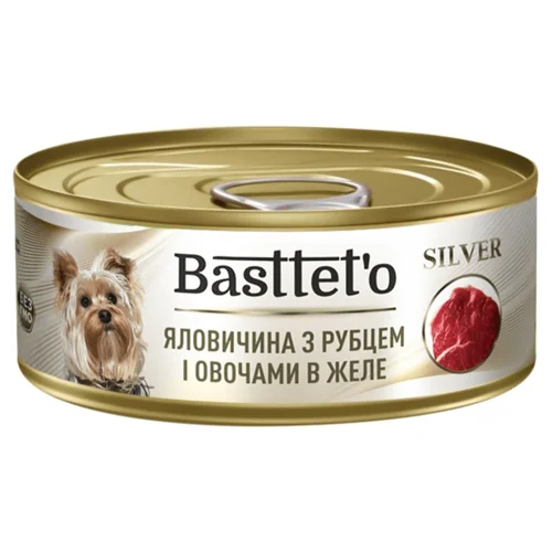 Корм вологий Basttet'o Silver з яловичиною, рубцем та овочами для собак 85г