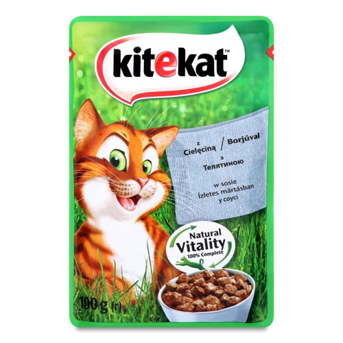 Вологий Корм З Телятиною В Соусі Для Дорослих Котів Kitekat, з/б, 100г