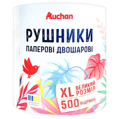 Рушники паперові Auchan двошарові XL 500 відривів