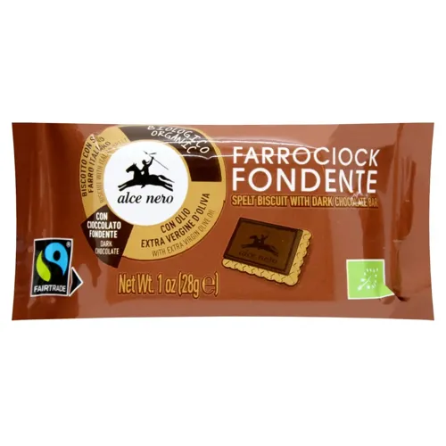 Печиво Alce Nero Fairtrade зі спельти вкрите чорним шоколадом органічне 28г