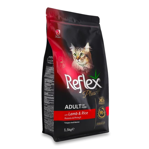 Корм сухий для котів Reflex Plus з ягням і рисом, повнораціонний, збалансований, м/у 1.5кг