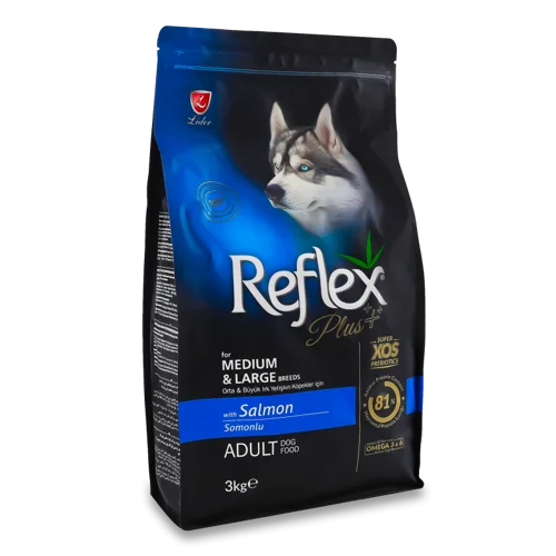 Корм сухий для собак середніх та великих порід з лососем Reflex Plus, повнораціонний та збалансований, в/ґ, 3 кг