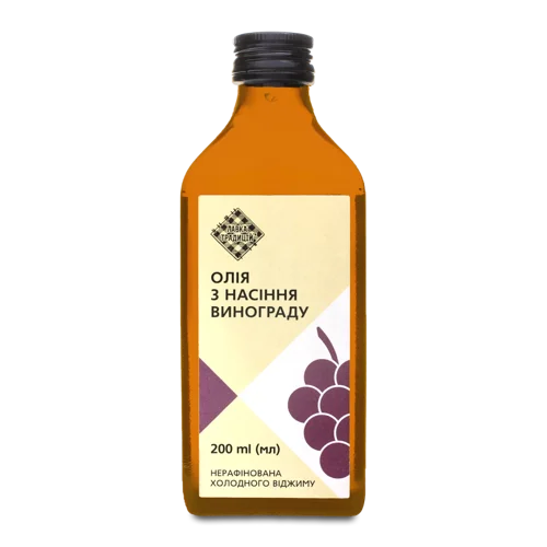 Олія З Насіння Винограду Нерафінована, Холодного Віджиму, c/б, 200 мл