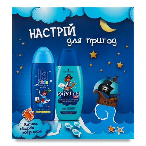 Дитячий Набір Шампунь та Бальзам Kids Schauma 250мл + Гель для Душу та Шампунь Kids Fa 250мл, в/к
