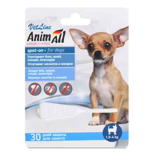 Краплі для Зовнішнього Застосування Для Собак 1.5-4кг VetLine AnimAll 0.8мл, в/ґ