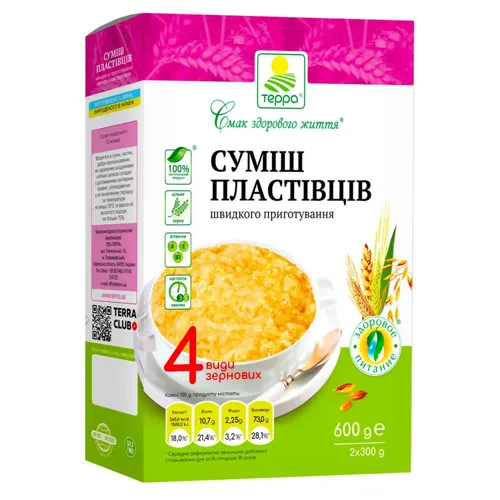 Пластівці Терра 4 злаки суміш 600г