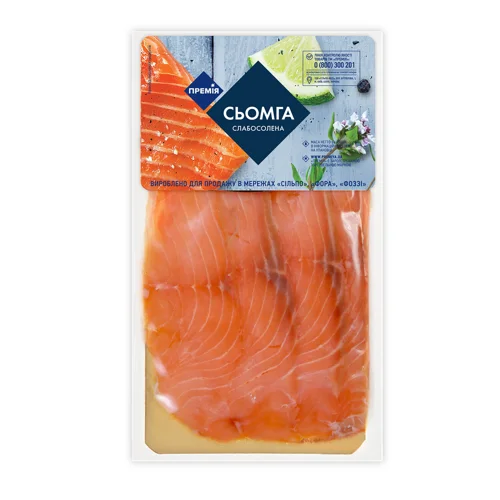 Сьомга "Премія" слабосолона нарізка 100г