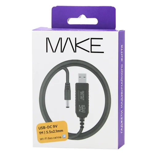 Кабель Мake USB-DC 9V 1м чорний