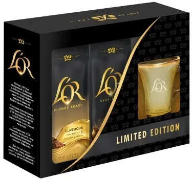 Набір L'OR Кава молотий Classic 250г + Кава молотий Forza 250г + Чашка Lungo 150мл в подарунковій упаковці