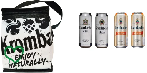 Подарунковий набір пива Krombacher Weizen 5.3% 0.5л x 2 шт + Krombacher Hell 5% 0.5 л х 2 шт + термосумка