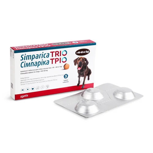 Пігулки Жувальні Для Собак Масою Тіла <40-60кг Simparica Trio Zoetis 3шт