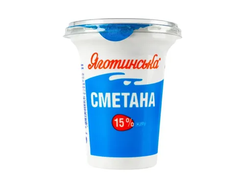 Сметана Яготинська 15% у пластиковому стакані 300г