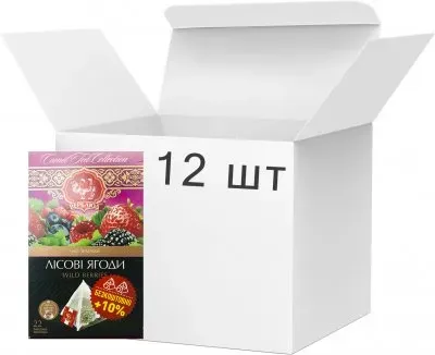 Упаковка чаю зеленого Верблюд Лісові Ягоди 2г х 20+2 пакетиків-пірамідок 12 шт.