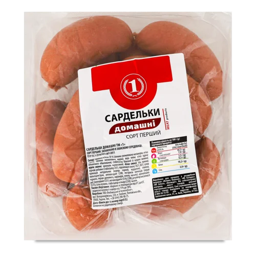 Сардельки Варено-Копчені Вищого Ґатунку, Н/О, ТМ '1', 1г, Вагові