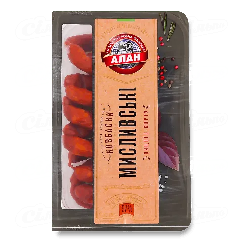 Ковбаски «Алан» «Мисливські» варено-копчені вищого ґатунку натуральна оболонка малий вакуум, кг