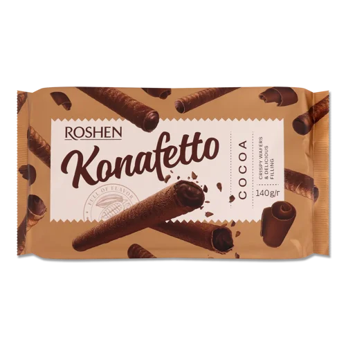 Трубочки Roshen Konafetto вафельні з начинкою крем-какао, 140г