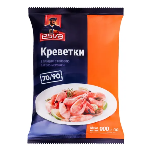 Креветки в панцирі з головою 70/90 Esva в/м м/у 900г