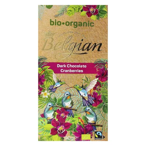 Шоколад чорний Belgian Organic з журавлиною 90г