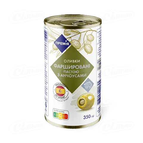 Оливки «Премія»® зелені фаршировані з анчоусом, 350г