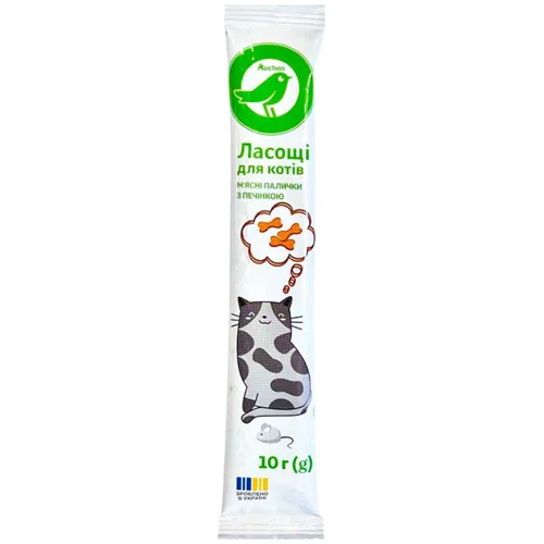 Ласощі для котів Auchan М'ясні палички з печінкою 10г