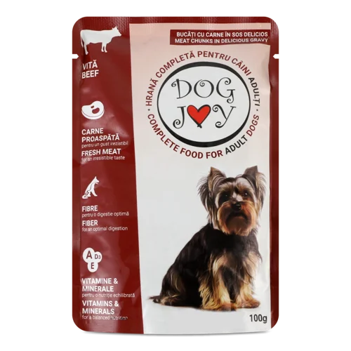 Вологий Повнораціонний Корм Для Дорослих Собак З Яловичиною В Соусі Dog Joy, 100г