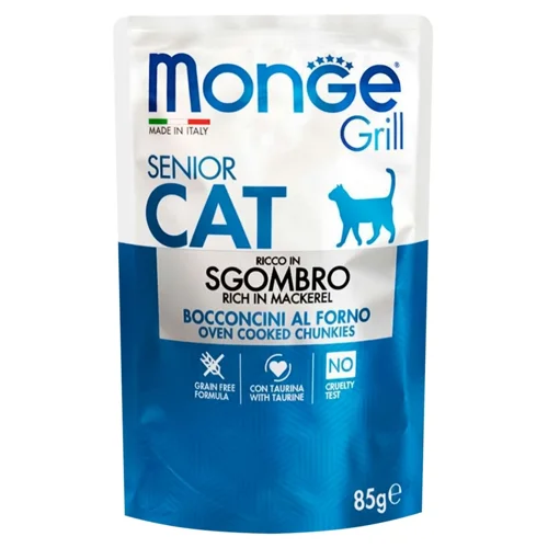 Корм вологий Monge Grill зі скумбрією для літніх котів 85г