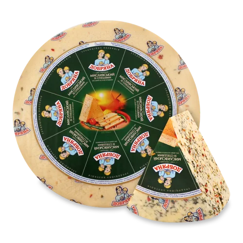 Сир Твердий Зі Спеціями Мисливський Добряна, 50% кг