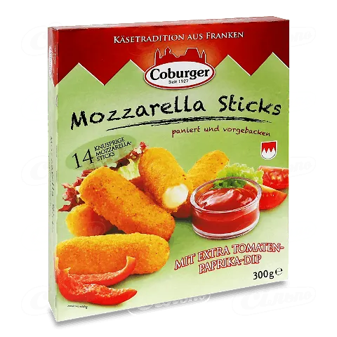 Сирні палички Coburger Моцарелла у паніровці з томатом та паприкою 45% 300г