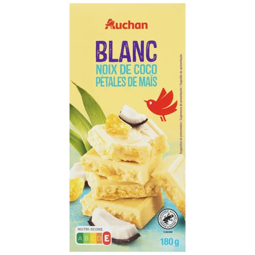 Шоколад Auchan білий з кокосовою стружкою 180г
