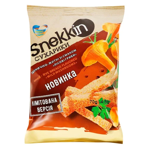 Сухарики Snekkin пшенично-житні зі смаком лісових грибів 70г