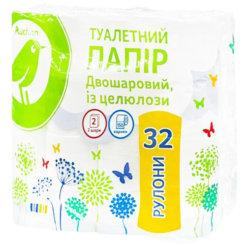 Туалетний папір Auchan 2-шаровий 32шт
