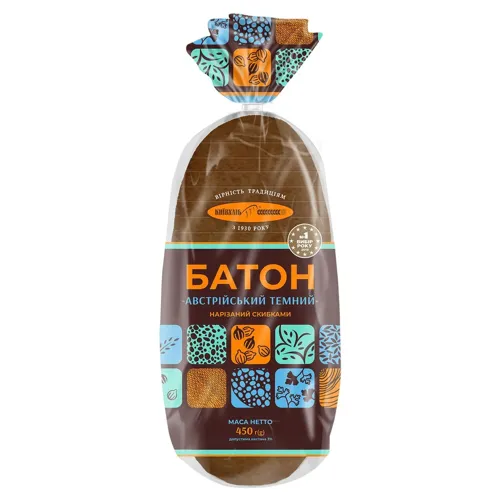 Батон Київхліб Австрійський темний нарізний 450г