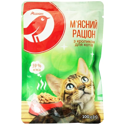 Корм вологий Auchan М'ясний раціон з кроликом для котів 100г