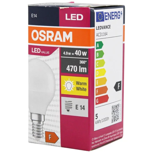 Лампа світлодіодна Osram LED P40 5W 2,7K E14