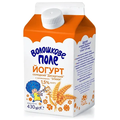 Йогурт Волошкове поле Злаки десертний 1,5% пюр-пак, 430г