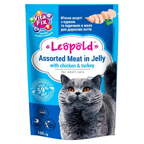 Корм вологий Leopold з куркою та індичкою для котів 100г