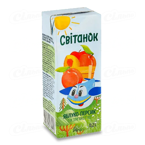 Сік Світанок яблуко-персик з м'якоттю, 0,2л