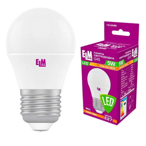 Лампа ELM Led сфера 5W PA10 E27 3000 D45 18-0086