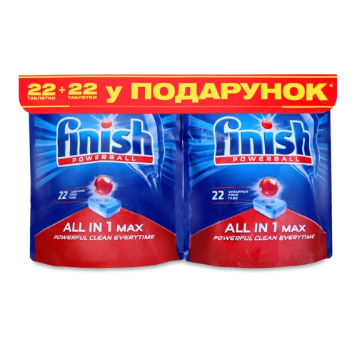 Таблетки Для Посудомийної Машини All In 1 Max Powerball Finish 2х22шт