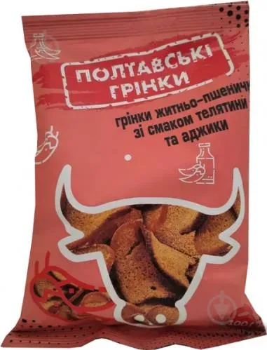 ПОЛТАВСЬКІ ГРІНКИ житньо-пшеничні зі смаком телятина та аджики 100гр